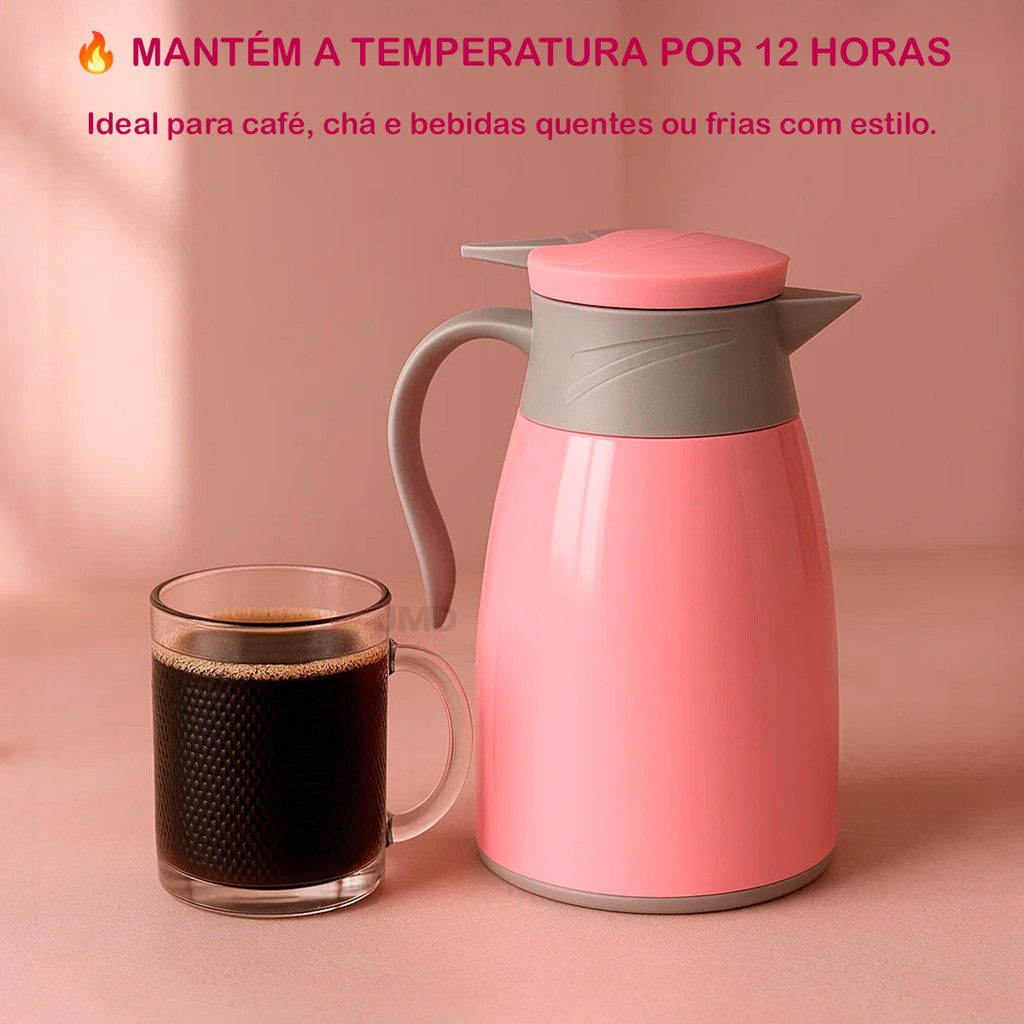 Kit Térmico 1L + 4 Canecas Vidro: Luxo e Praticidade
