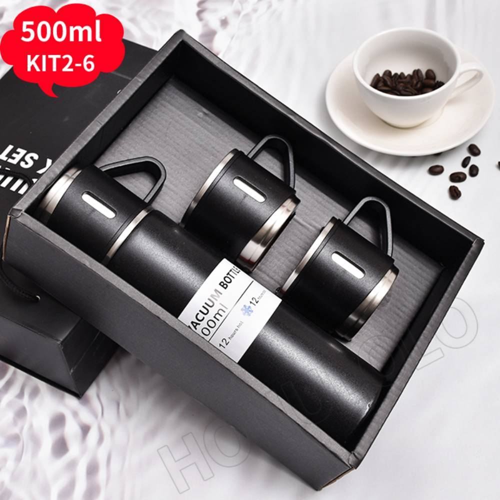 Kit Térmico Inox: Garrafa + 3 Xícaras