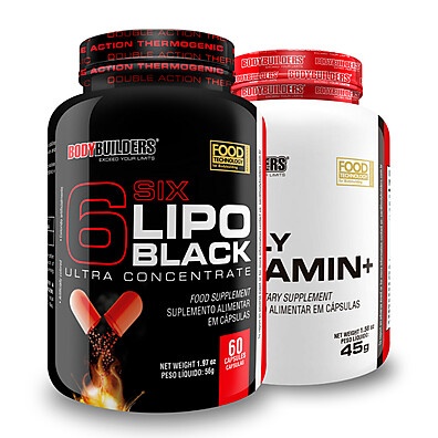 Kit Termogênico 6 Six Lipo Black + Multivitamínico Bodybuilders