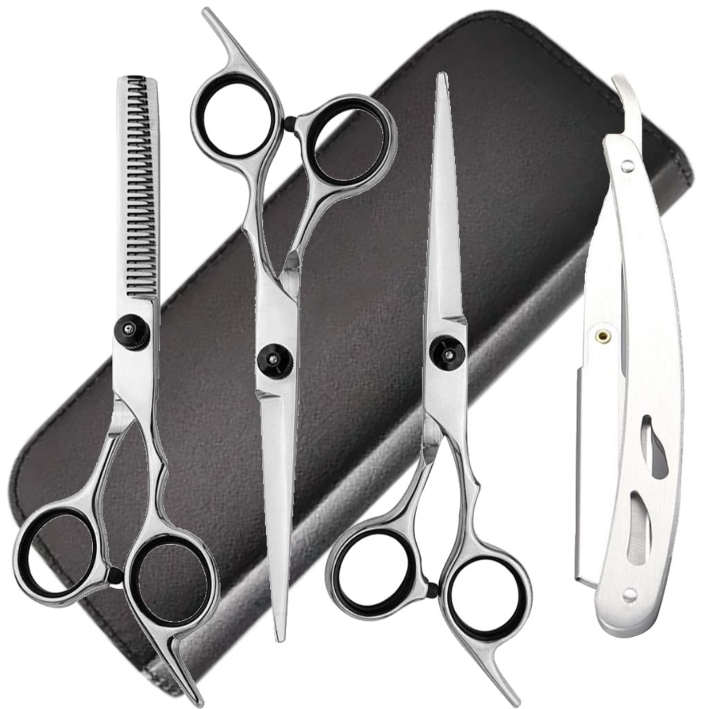 Kit Tesoura Barbeiro Profissional: Fio Navalha + Laser