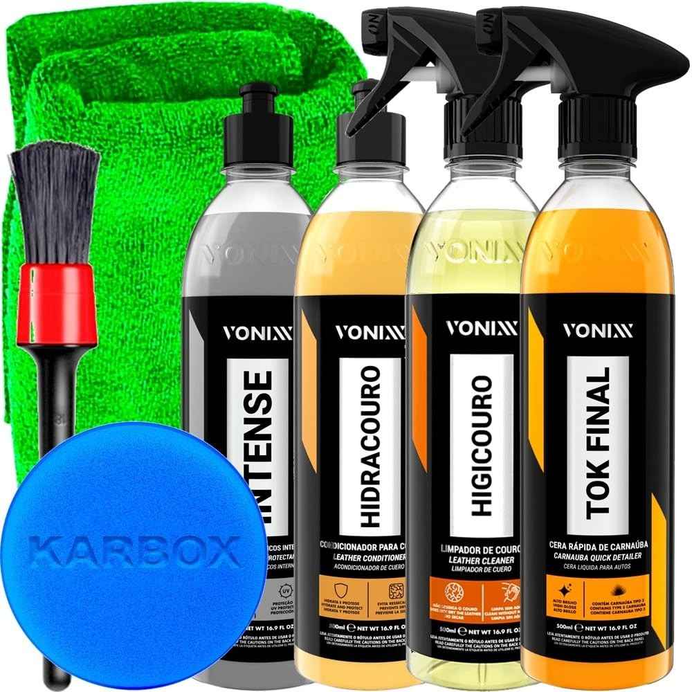 Kit Completo Vonixx Tok Final, Hidracouro, Higicouro e Intense + Acessórios Karbox para Detalhamento Automotivo