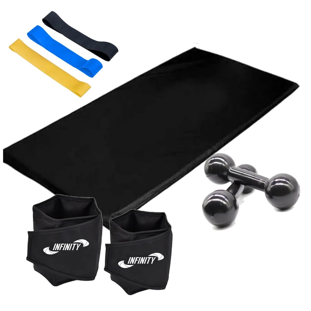 Kit Treino Academia em Casa Completo: Caneleiras, Colchonete e Halteres 2kg