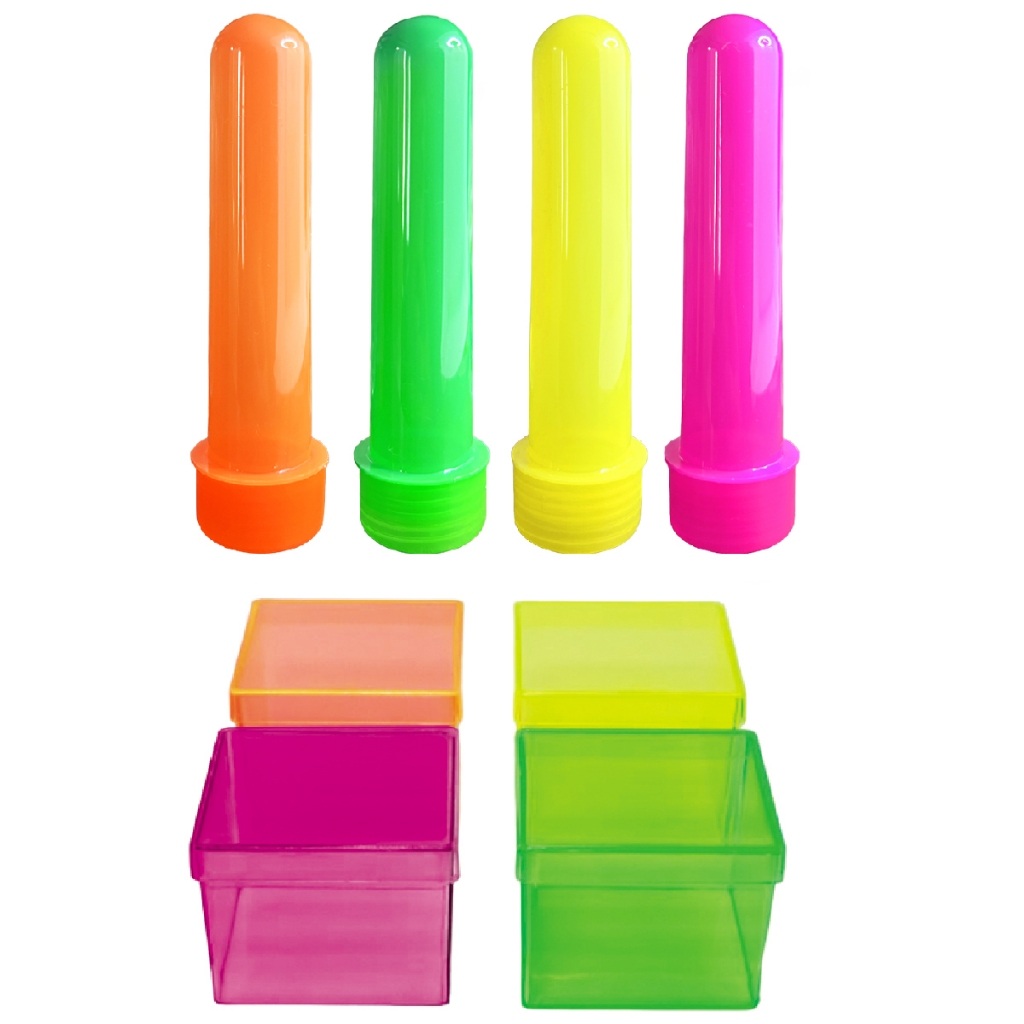 Kit Tubetes Neon 13 cm e Caixinhas 5x5 – 40 ou 80 Unidades para Festas