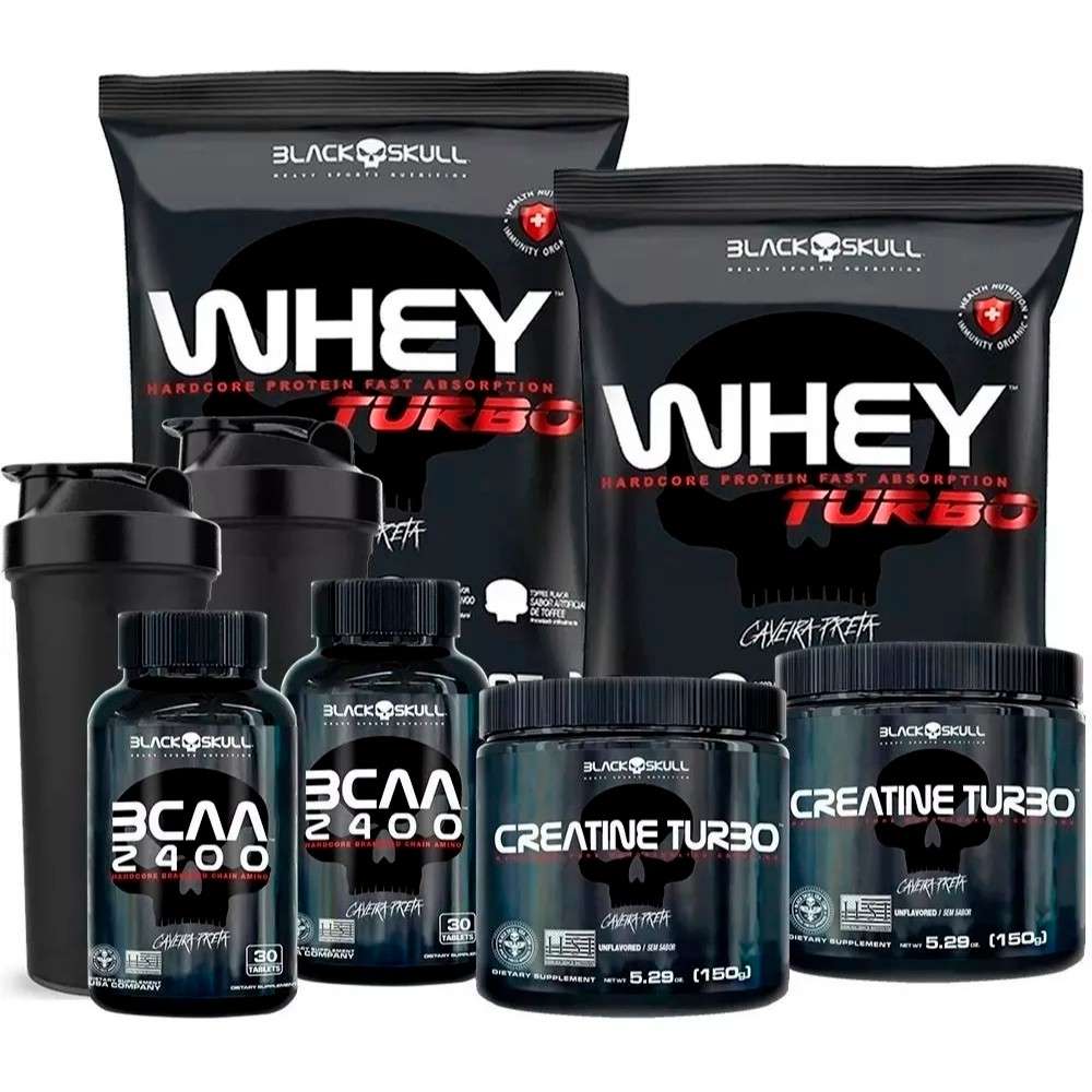 Kit Turbo Black Skull: Whey, BCAA e Creatina