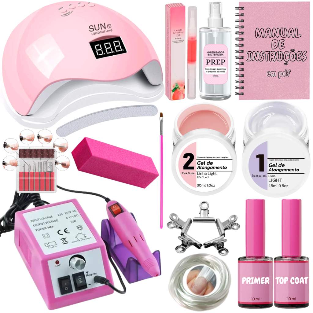 Kit Unha Gel Completo: Gel, Cabine e Lixa Elétrica Mercedes