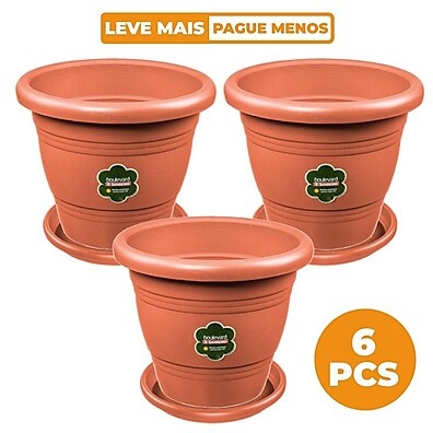 Kit Vaso com Prato 17cm – 6 Peças Marrom Sanremo
