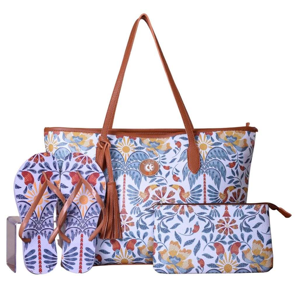 Kit Verão Tropical: Bolsa, Chinelo e Necessaire