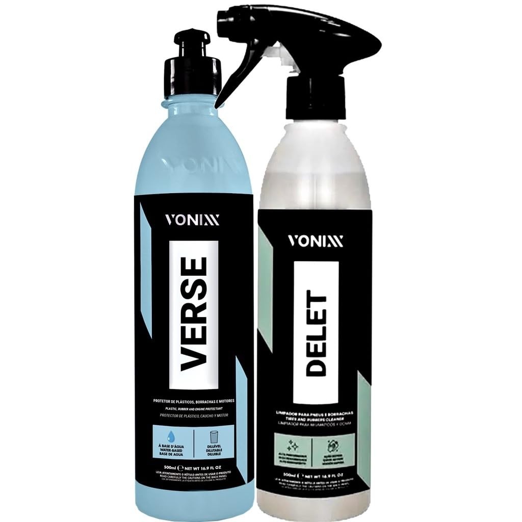 Kit Essencial Vonixx: Delet Limpador de Pneus e Verse Revitalizador de Plástico 500ml