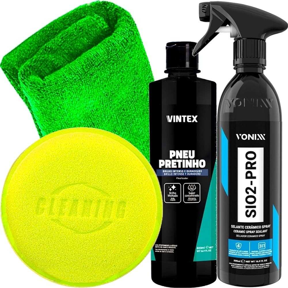 Kit Essencial: Pneu Pretinho Vintex + Selante SiO2-Pro Vonixx e Acessórios Karbox