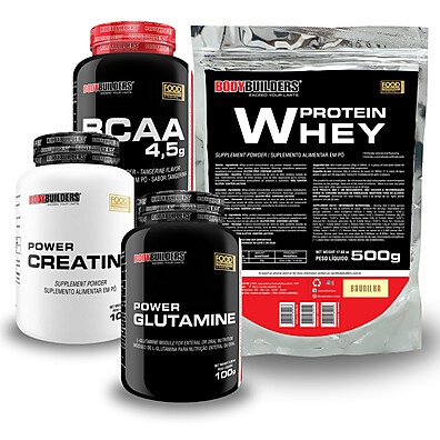 Kit Whey Protein + Creatina + Glutamina + BCAA – Suplemento Completo para Atletas