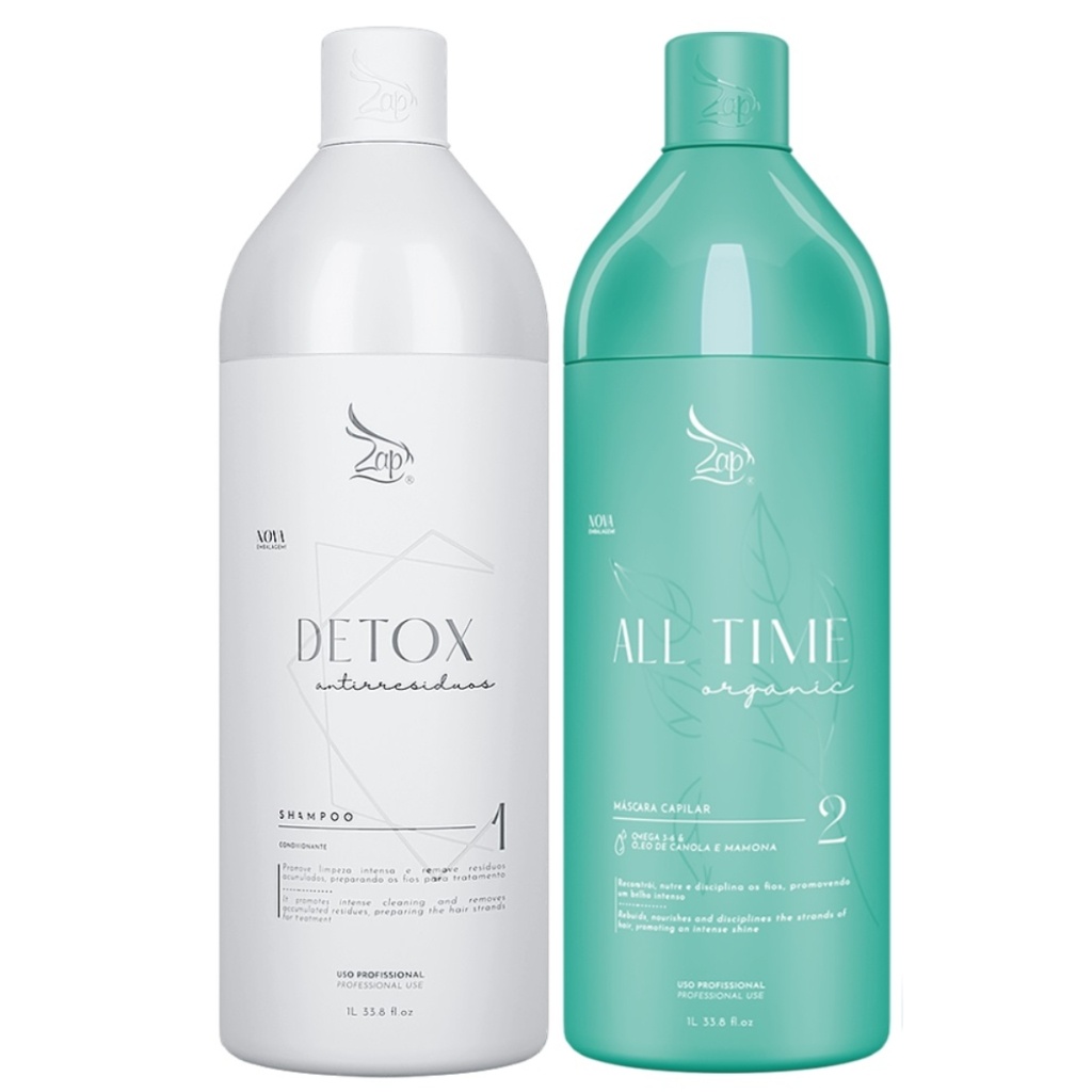 Kit Zap All Time Organic Shampoo Detox + Máscara Selagem Capilar 1L: Limpeza Profunda e Selagem Orgânica