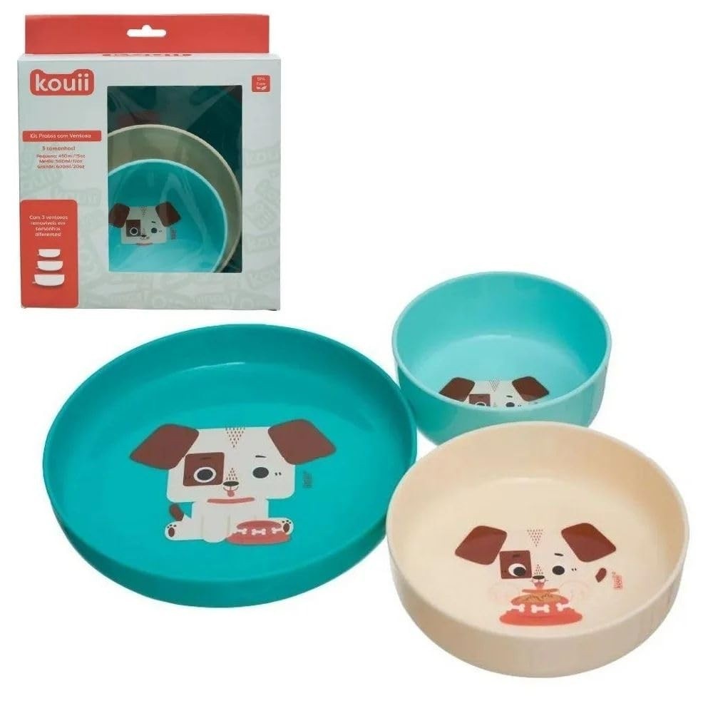 Kit 3 Pratos com Ventosa Kouii Filhotiis Theo - Alimentação Segura e Divertida para seu Cachorrinho