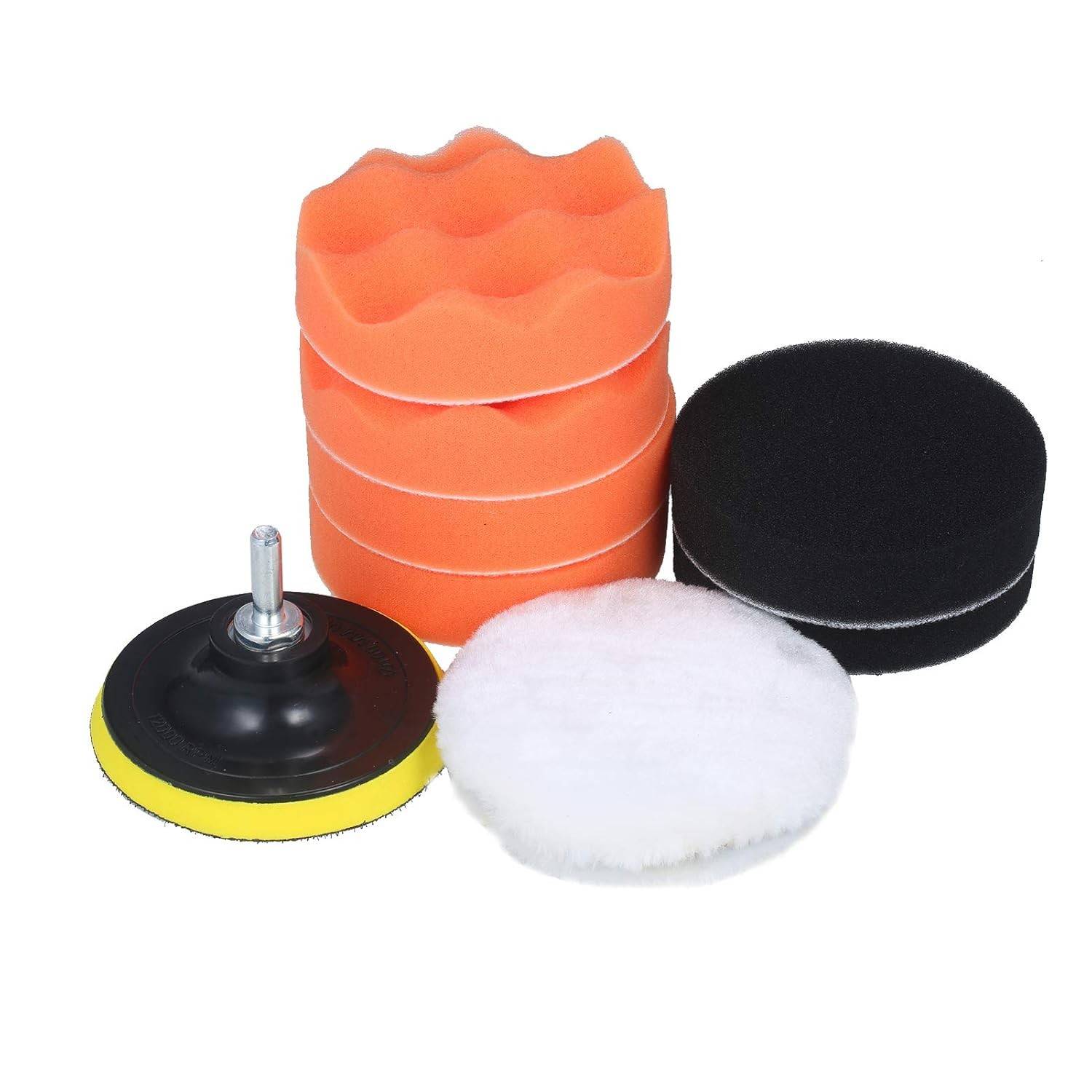 Kit de Almofadas de Polimento 10 Peças - Espuma Waffle, Lã e Suporte para Moedor Orbital