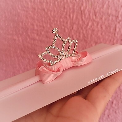 Laço Bebê Rosa com Coroa: Luxo em 5cm!