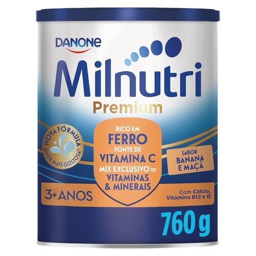 Milnutri Premium Banana e Maçã, Composto Lácteo Infantil, Ômega 3, Rico em Ferro, Vitamina C e Cálcio, 760g