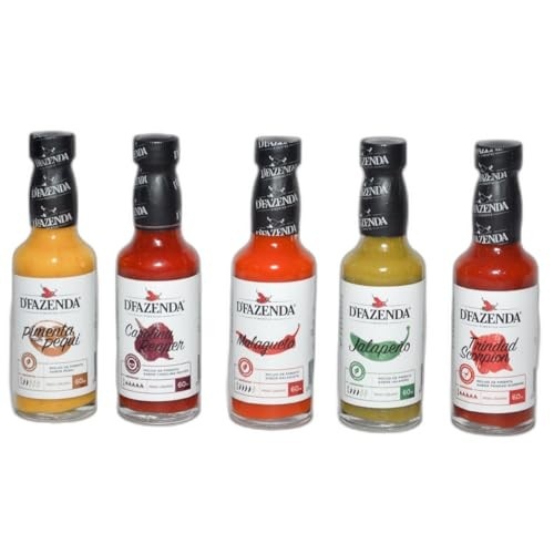 Kit 5 Molhos De Pimenta Sem Glúten Sem Lactose Sabores Jalapeño Malagueta Bode Com Pequi Trindad Scorpion Carolina Reaper D’Fazenda