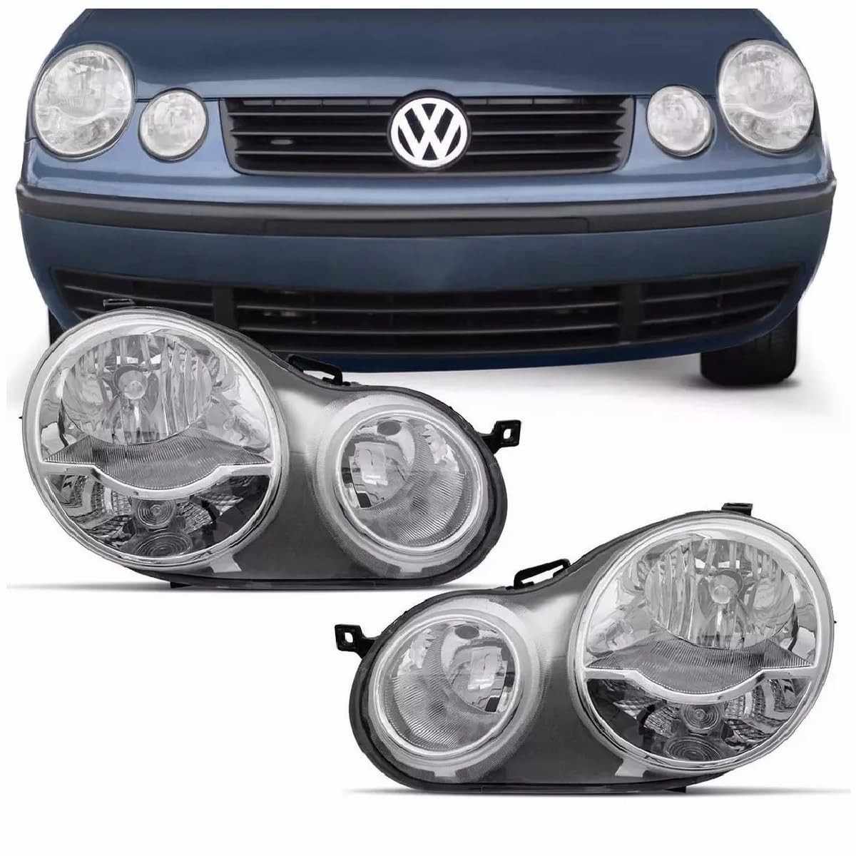 Farol Polo Hatch Sedan 2003-2006 Cromado Lado Esquerdo (Motorista) - Qualidade e Estilo