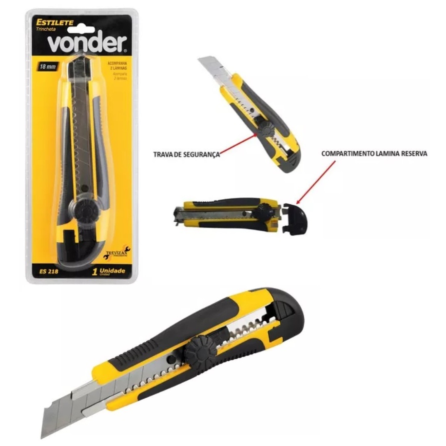 Estilete 18mm Vonder: Profissional, Emborrachado e com 2 Lâminas