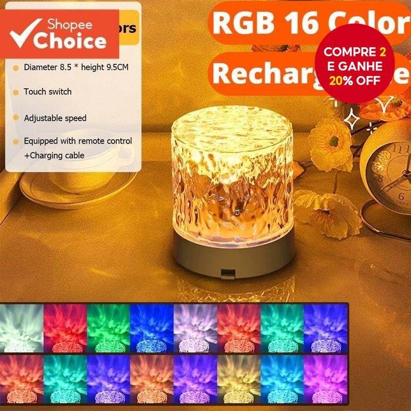 Lâmpada de Cristal RGB 16 Cores – Iluminação Romântica e Decorativa