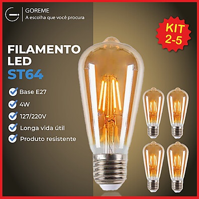 Lâmpada Filamento LED Retrô: 5 Unidades!