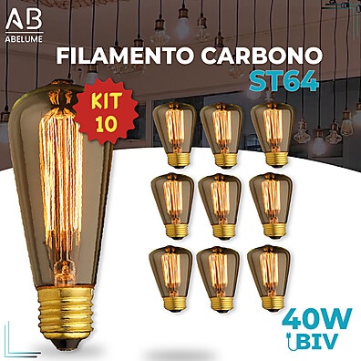 Lâmpada Filamento ST64: 10 Unidades, Luz Amarela Aconchegante