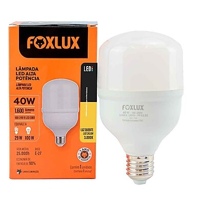 Lâmpada LED 40W 3000K Foxlux: Alta Potência e Economia