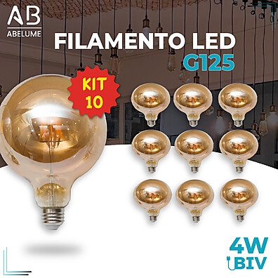 Lâmpada LED Filamento G125 4W E27 Bivolt: Estilo Retrô com Luz Âmbar