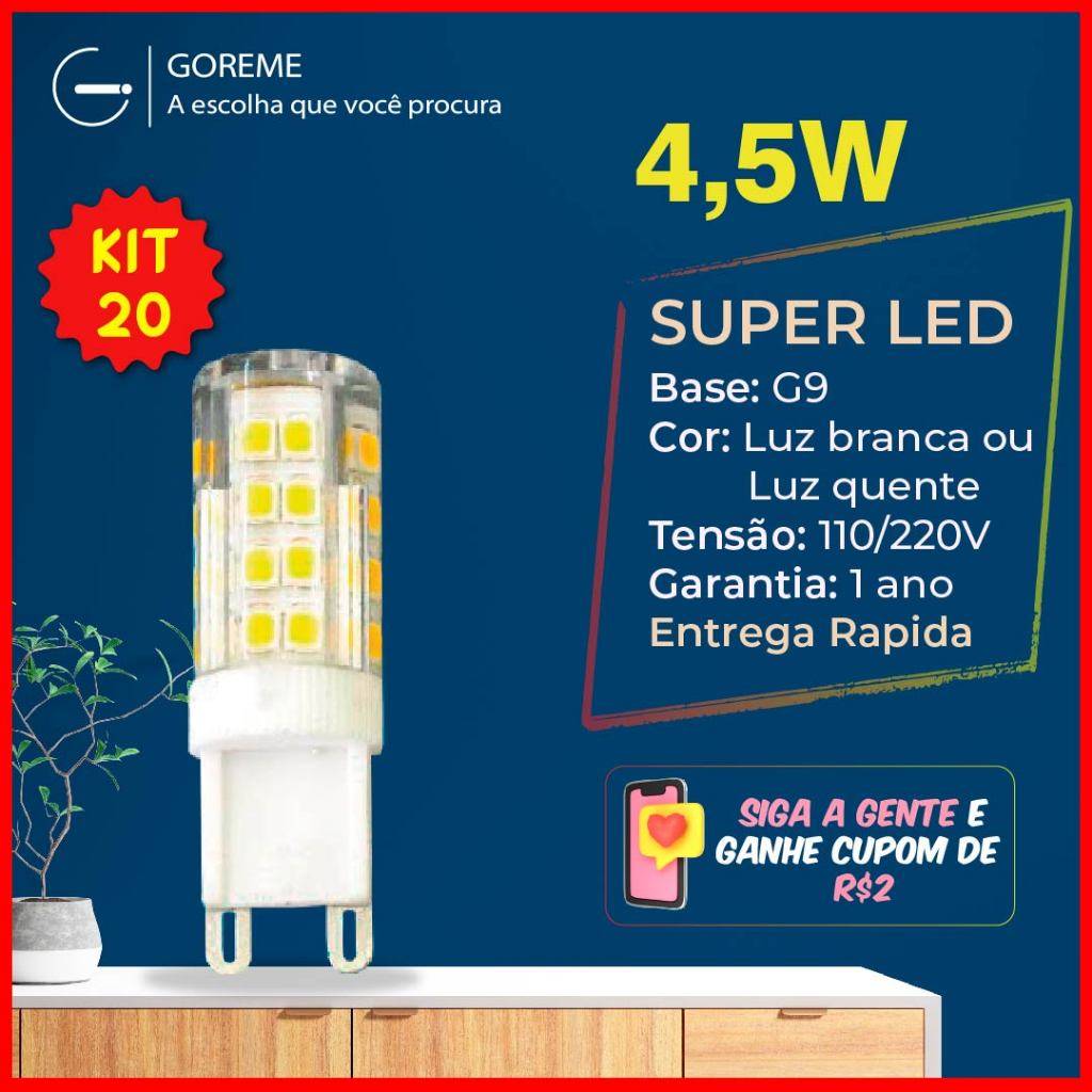 Lâmpada LED G9 4,5W: Kit 20 Unidades