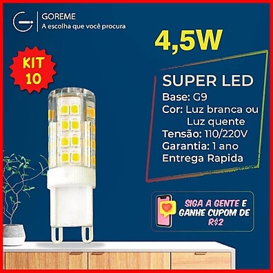 Lâmpada LED G9: Kit 10 Unidades (3000K/6500K)