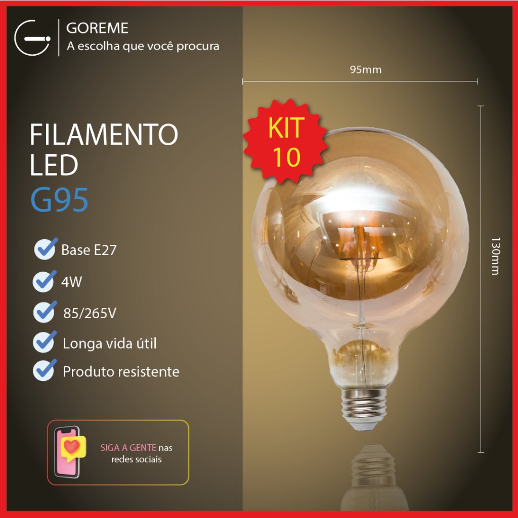 Lâmpada LED G95 4W E27 Bivolt: Luz Amarela Vintage para Ambientes Aconchegantes