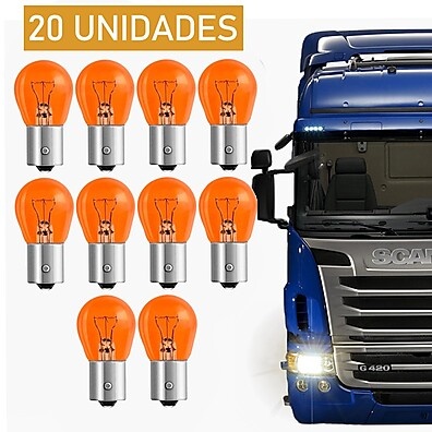 Lâmpadas Caminhão 24V: Kit 20 P21W Âmbar