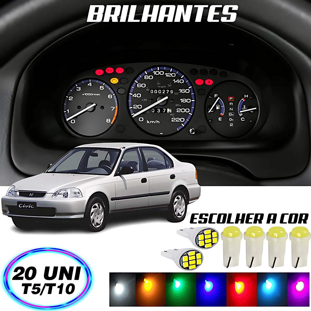 Lâmpadas LED para Painel Honda Civic 20 Peças – Iluminação Perfeita