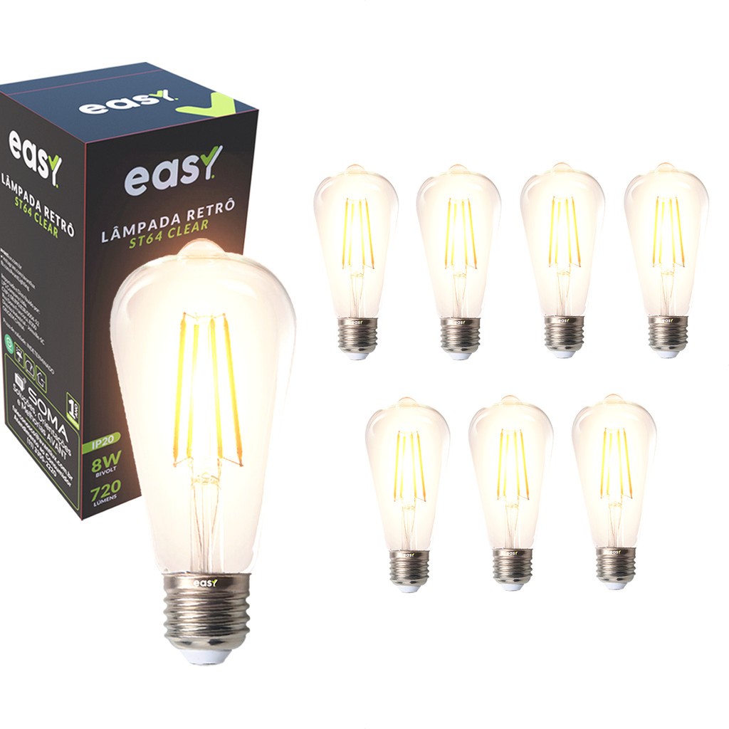 Lâmpadas LED ST64 Vintage: Kit 8 Unidades!