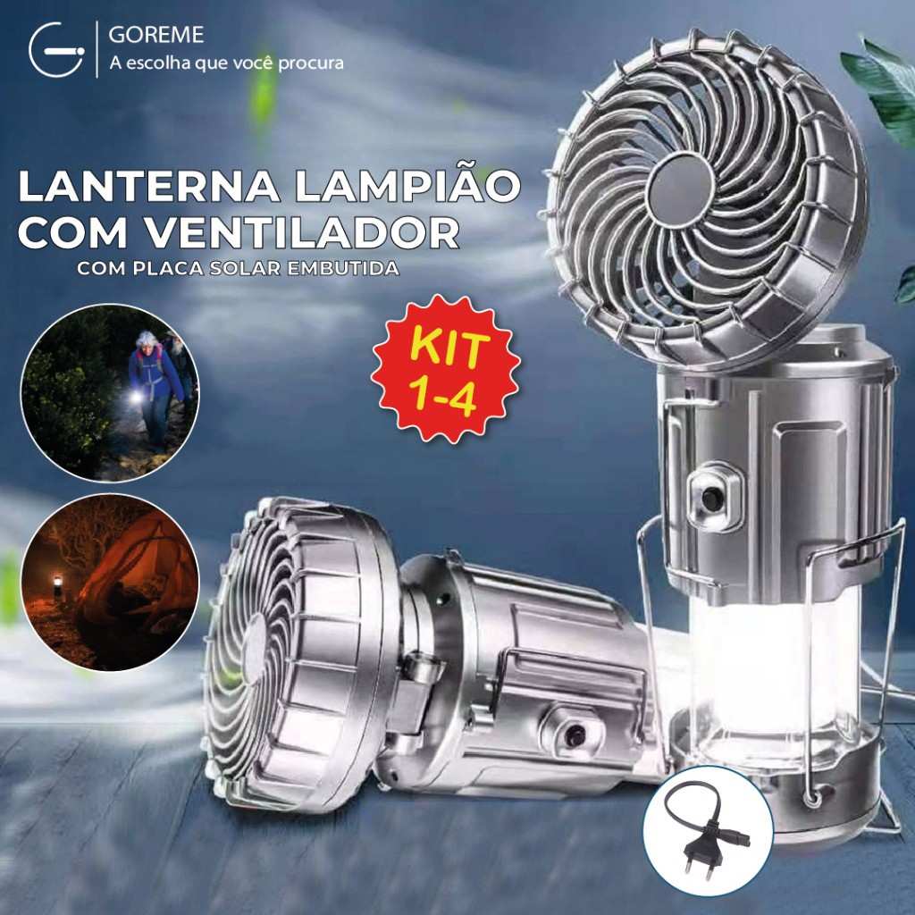 Lampião Solar 3 em 1: Iluminação, Ventilação e Energia!