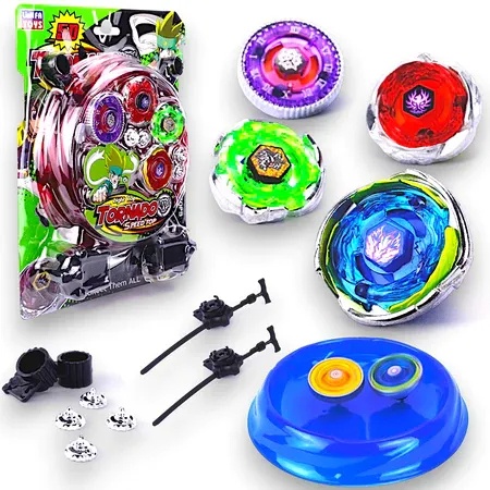 Kit 4 Beyblade Metal com LED 5D: Diversão Explosiva com Arena e Lançadores