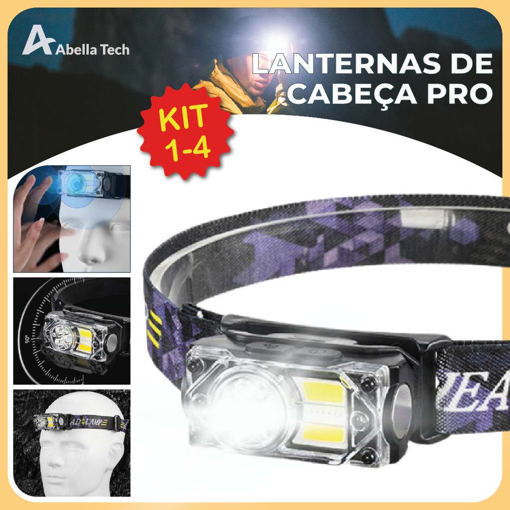 Lanterna de Cabeça LED 3000 Lumens 3 em 1 Recarregável USB