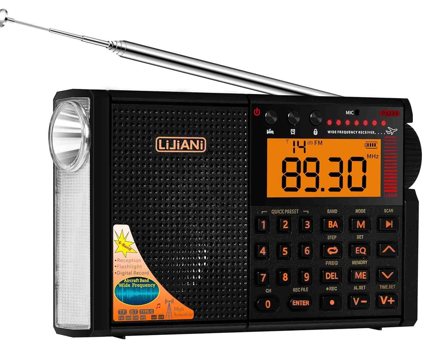 Rádio Portátil Multifuncional: Bluetooth, Ondas Curtas, FM/AM, Gravação e Lanterna - Sua Companhia Ideal!