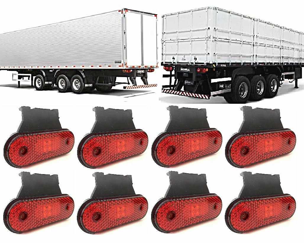 Kit 8 Lanternas LED Vermelhas 12/24V para Carroceria, Baú e Carreta - KLX