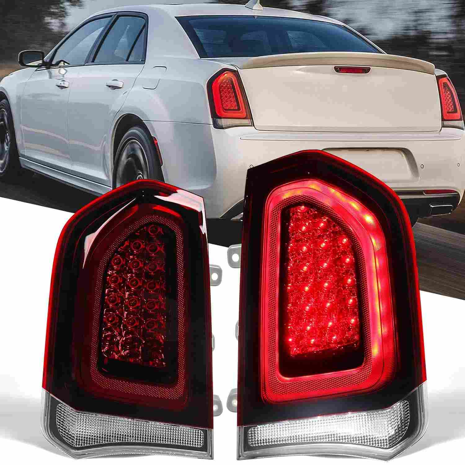 Lanternas Traseiras LED FIONE para Chrysler 300C 2015-2023 - Estilo Fábrica, Acabamento Preto