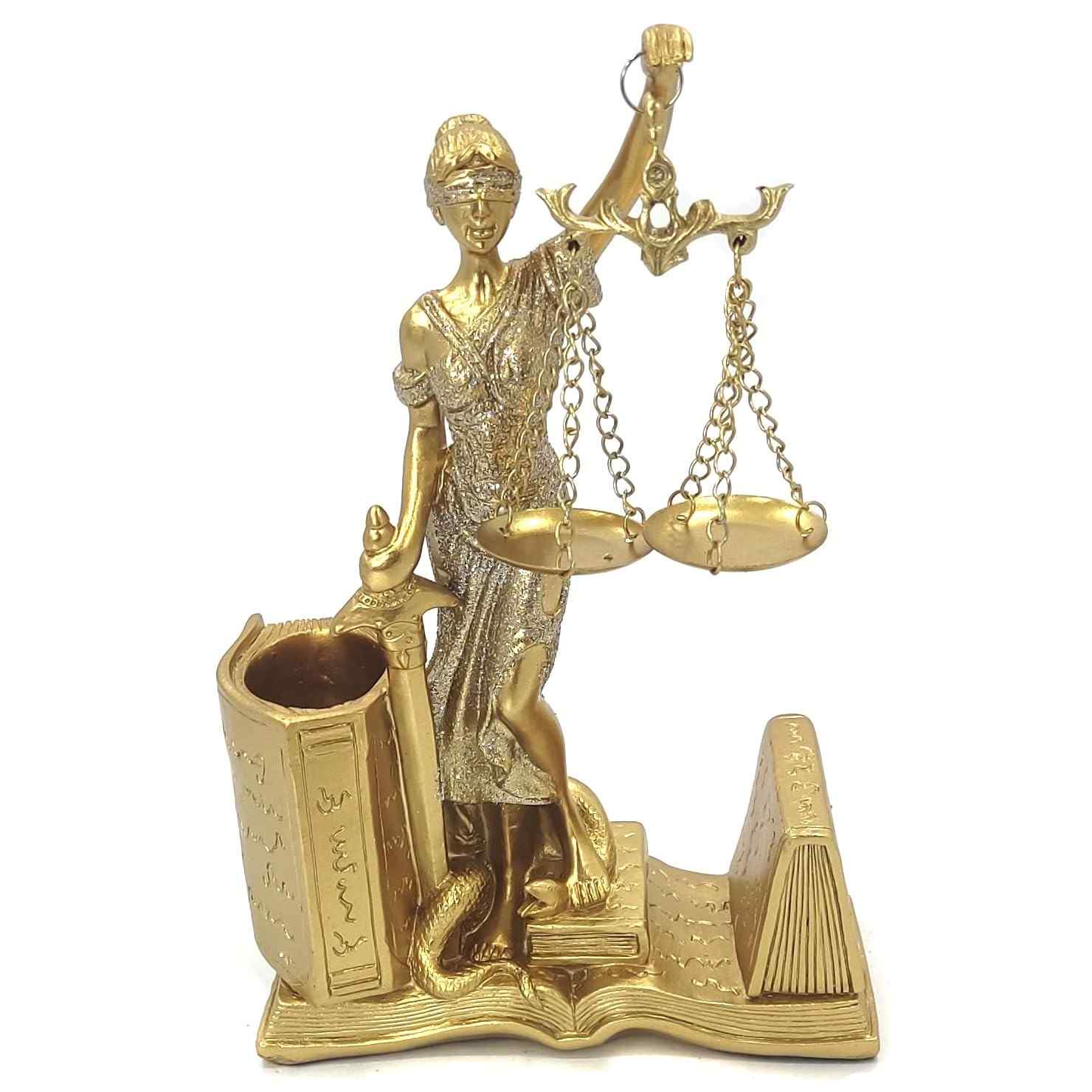 Dama da Justiça Estatueta Decorativa - Themis com Porta Lápis para Advogados e Escritórios