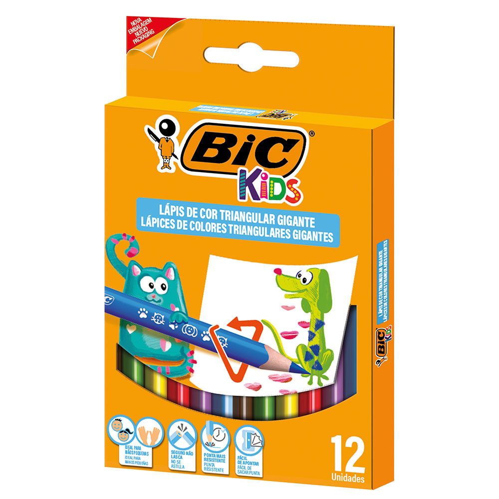 Lápis de Cor Gigante BIC Kids: 12 Cores para Pequenos Artistas!