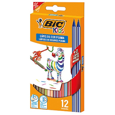 Lápis de Cor Kids Pijama BIC: 12 Cores + 2 Grafites!