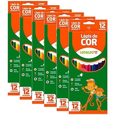 Lápis de Cor Leo&Leo: Kit 6 Estojos com 12 Cores 🎨