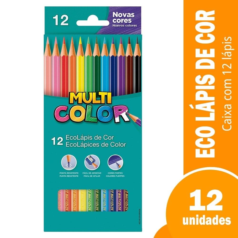 Lápis de Cor Multicolor Super 12 Cores: Kit com 12 Unidades