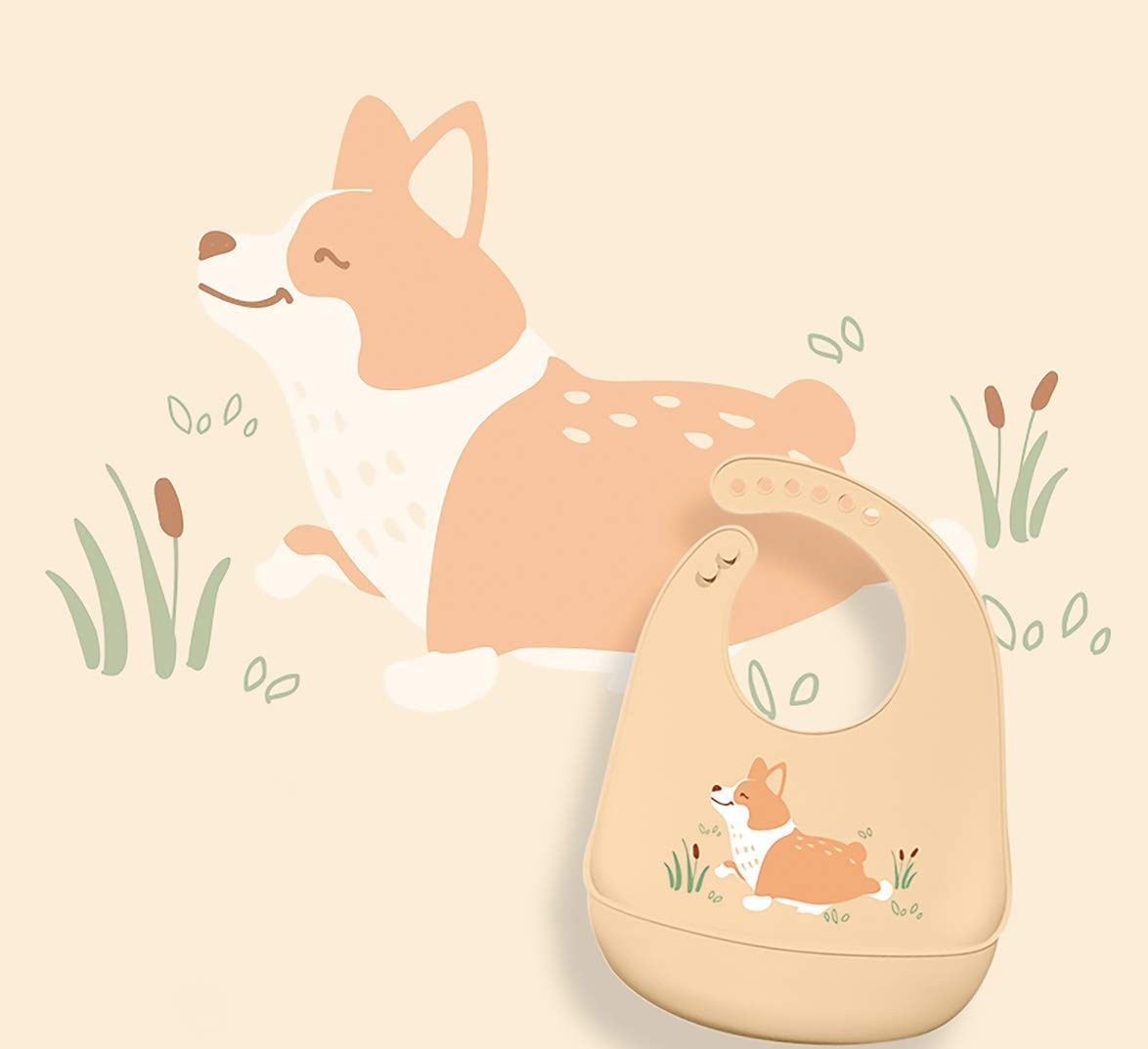 Babador de Silicone Infantil com Estampa de Cachorrinho - KaBaby Laranja