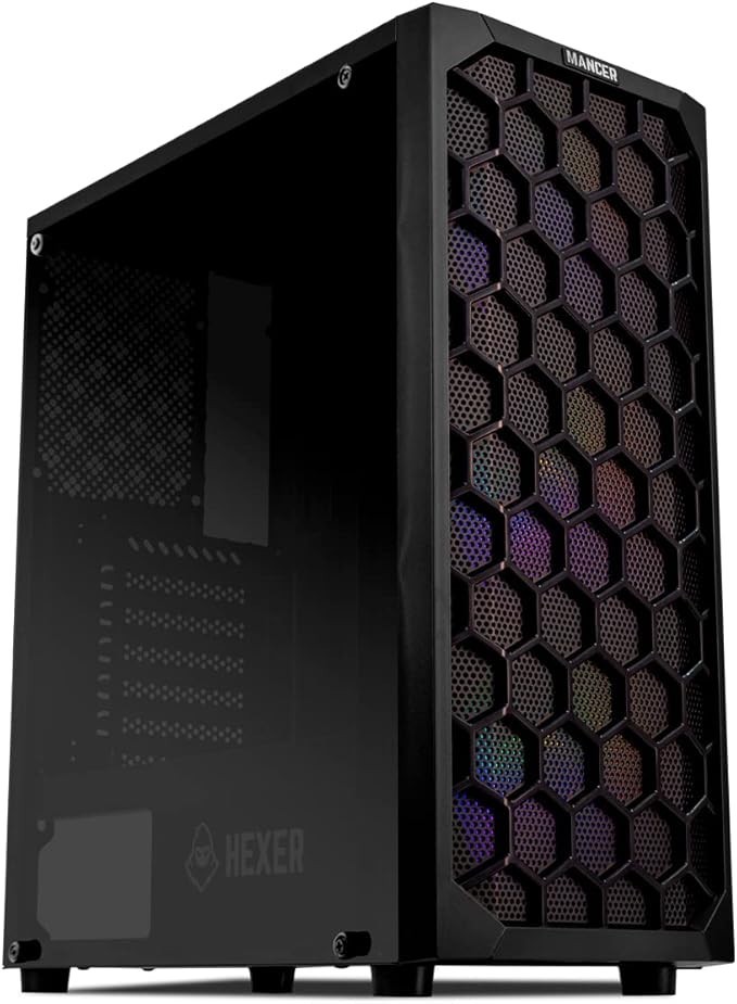 Gabinete Gamer Mancer Hexer | Rainbow | Mid-Tower | Lateral de Vidro | Com 3 Fans | Preto | MCR-HEX-RB01