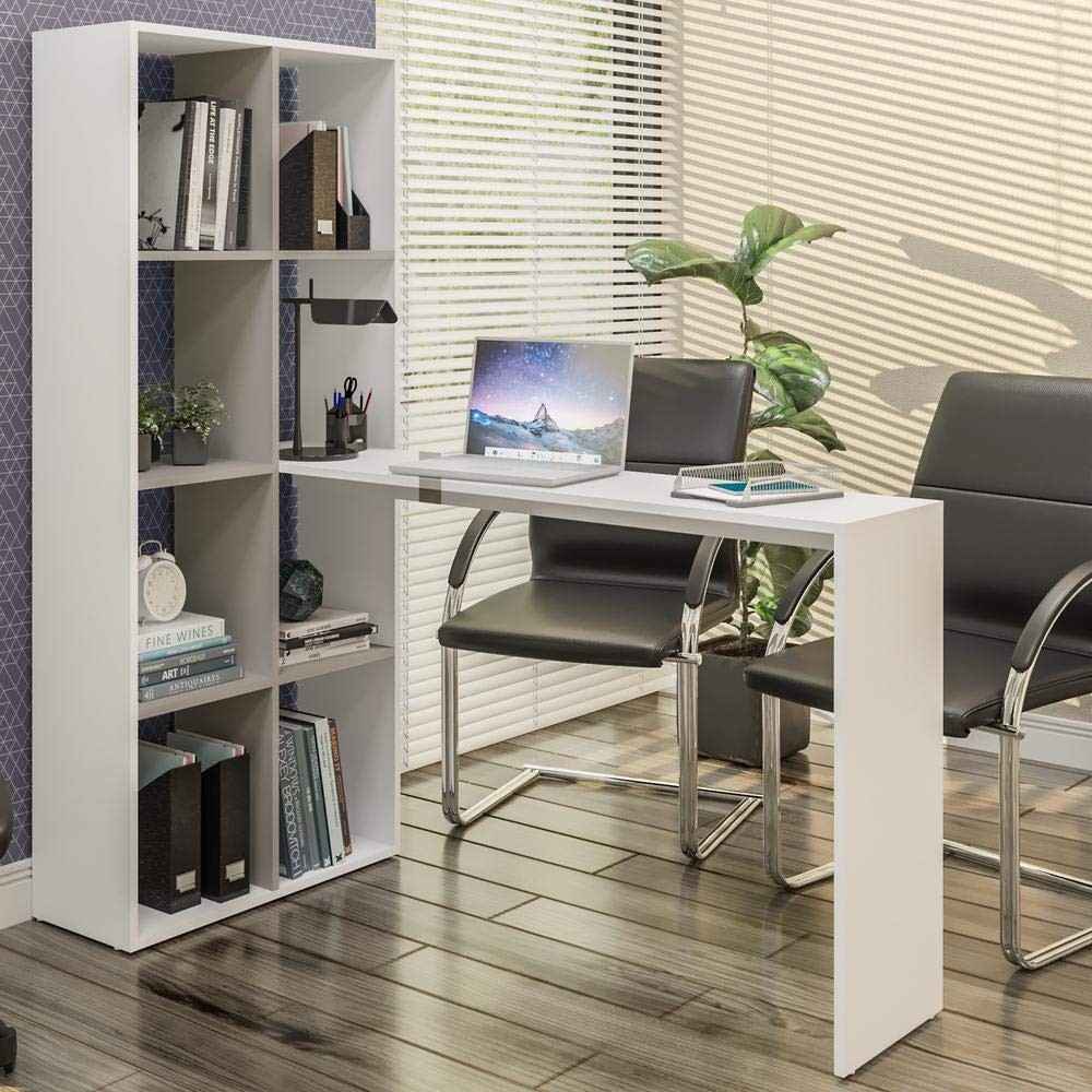 Mesa Office com Estante Lateral Multimóveis Branco/Lacca Fume – Design Moderno e Espaço Organizado