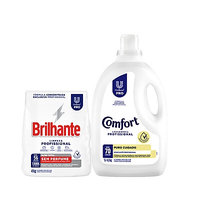 Lava Roupas Sem Perfume Brilhante 4kg + Amaciante Comfort 5L