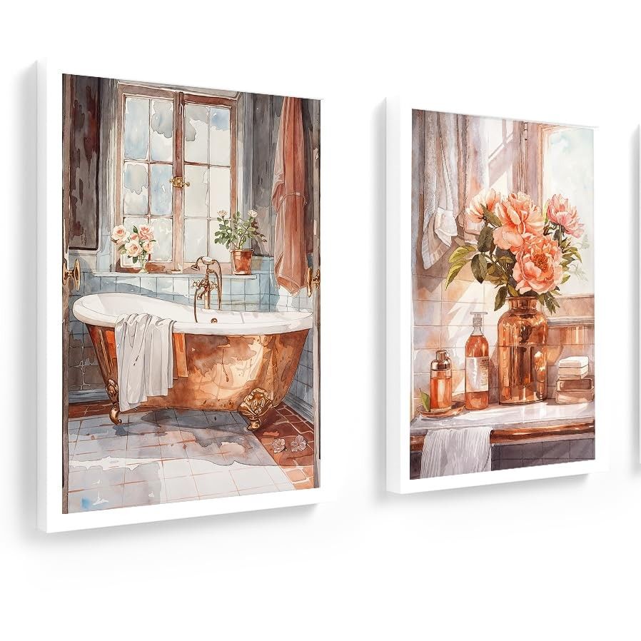 Kit 2 Quadros 18x24 cm para Banheiro e Lavabo Rose Gold - Decoração Elegante