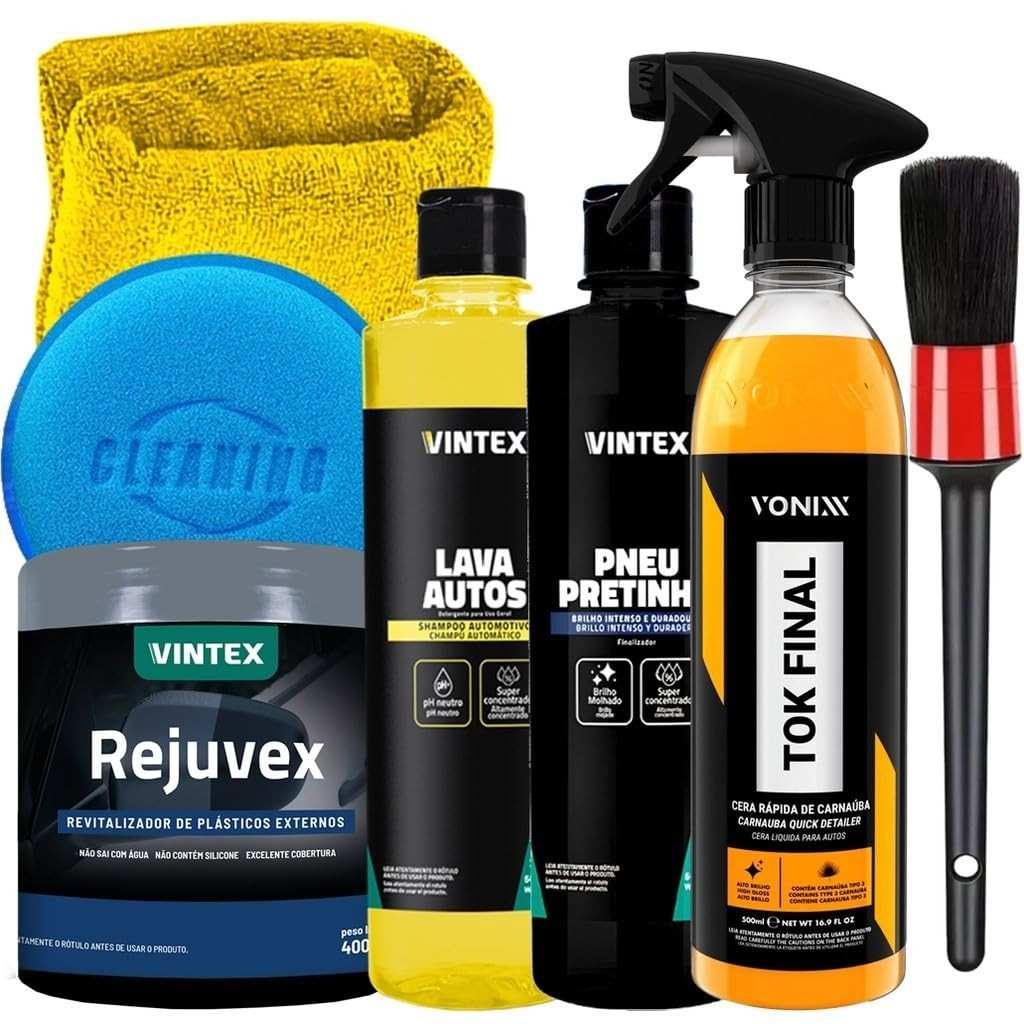 Kit Completo Lavagem Automotiva: Carro e Moto com Shampoo, Cera Tok Final, Pretinho e Acessórios Karbox